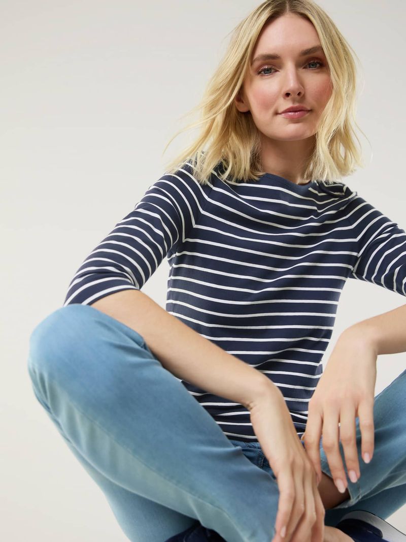 Ringelshirt la Ville, , Farbe Blau, 40, garngefärbter Ringel langlebig Damen