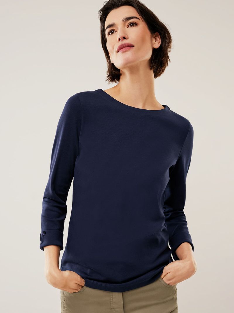 Baumwollshirt Softrib, normale Größen, Farbe Blau, 36, hautsympathische Baumwolle bequem, da elastisch Damen