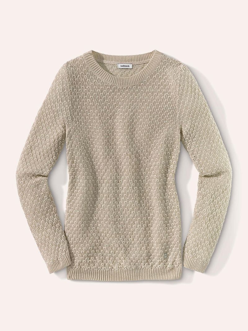 Edelgarn-Pullover Lino, normale Größen, Farbe Beige, 38, reines Leinen italienisches Garn Damen