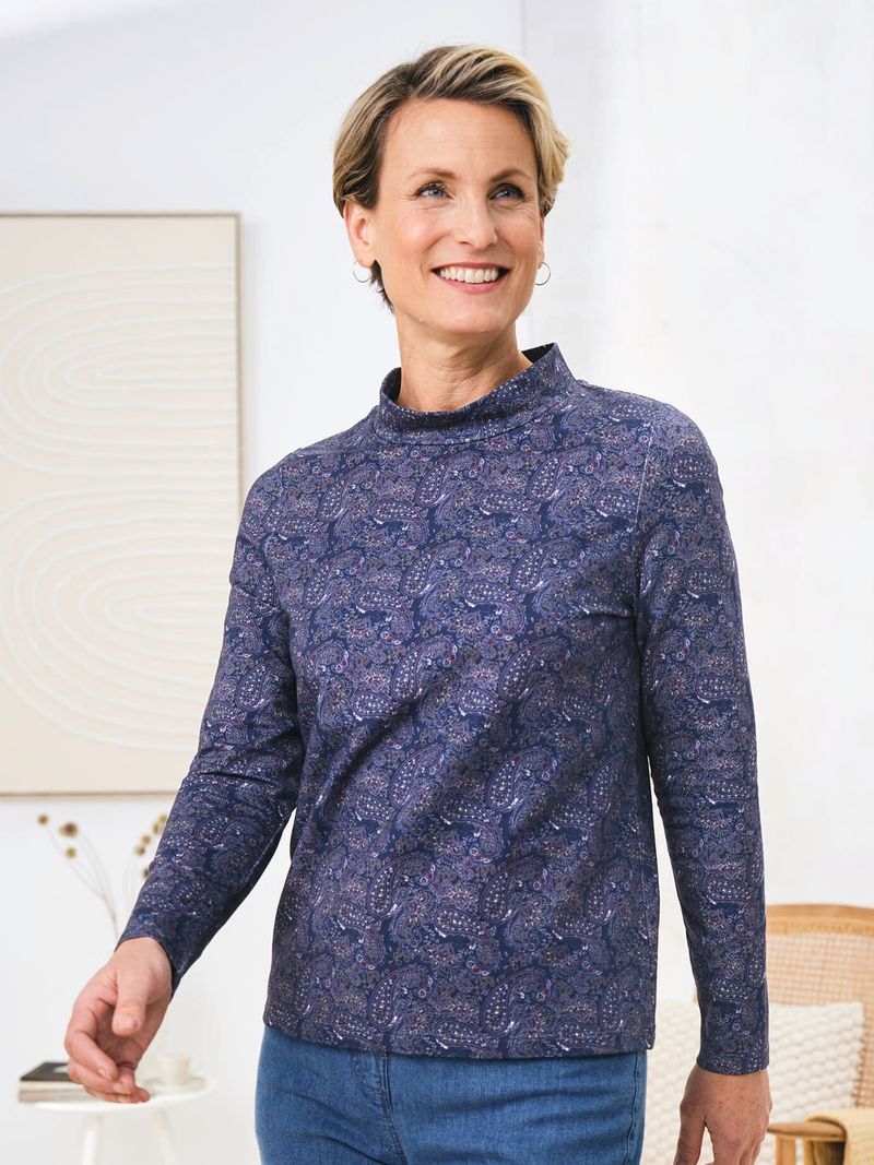 Stehkragen-Shirt Pfirsichweich - Blau gemustert - female - Size: 38