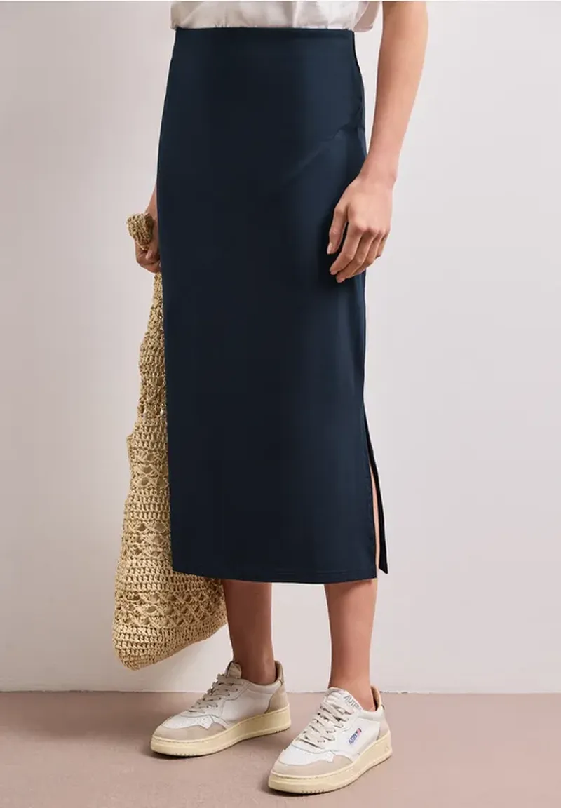 Midi-Rock aus Jersey in Unifarbe female Blau