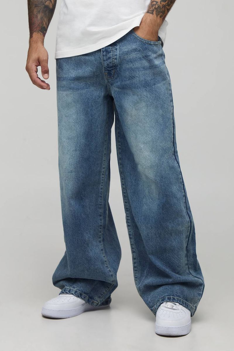 Herren Baggy Rigid Washed Jeans Hosen Vintage Blue Größe 36R