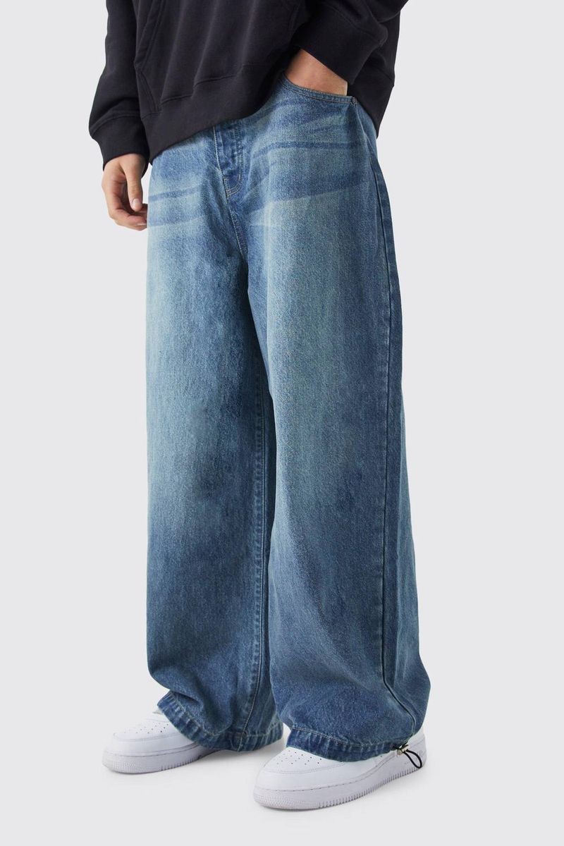 Herren Denim Parachute Washed Jeans Hosen Vintage Blue Größe 30R