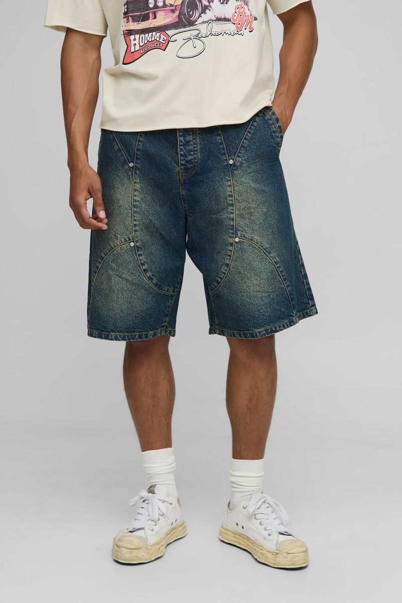 Herren Fallschirm-Paneele Vintage-gewaschene Denim-Shorts Vintage Wash Größe 34