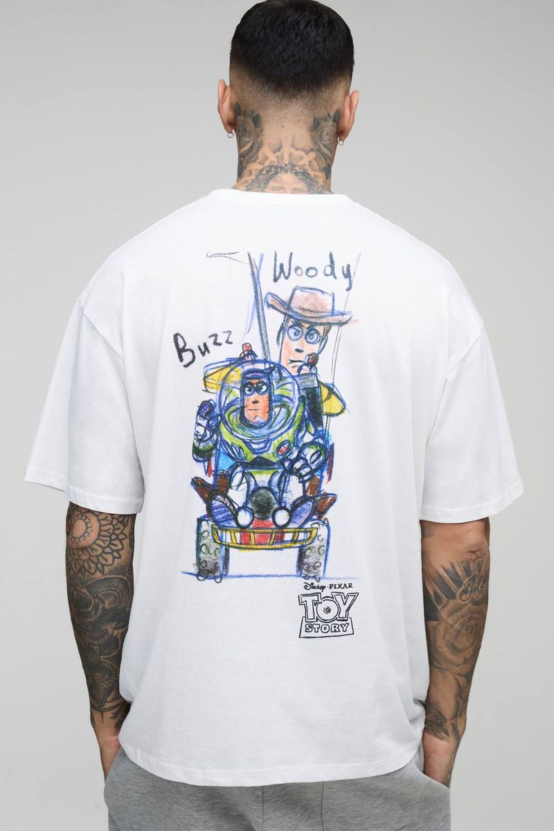 Herren Tall Oversized Disney Toy Story Lizenz T-Shirt White Größe Large
