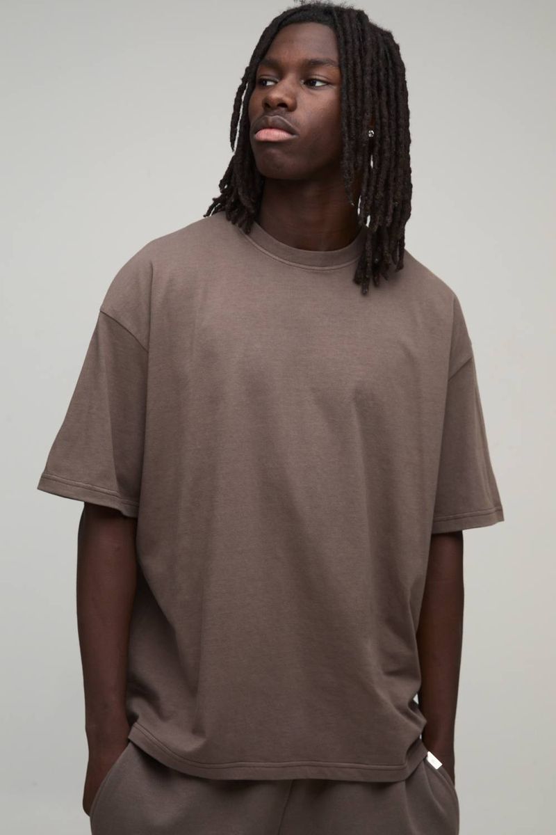 Herren Essential Gewaschenes Oversized Heavyweight T-Shirt Chocolate Größe XS