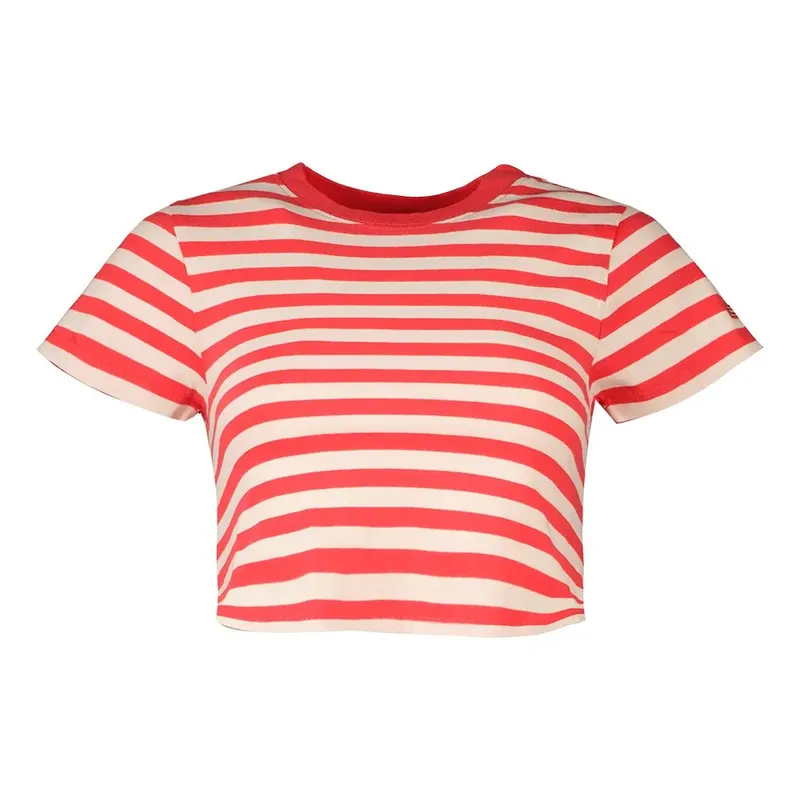 Haut à Manches Courtes Vintage Crop Soda Pop Red / Oatmeal Stripe M