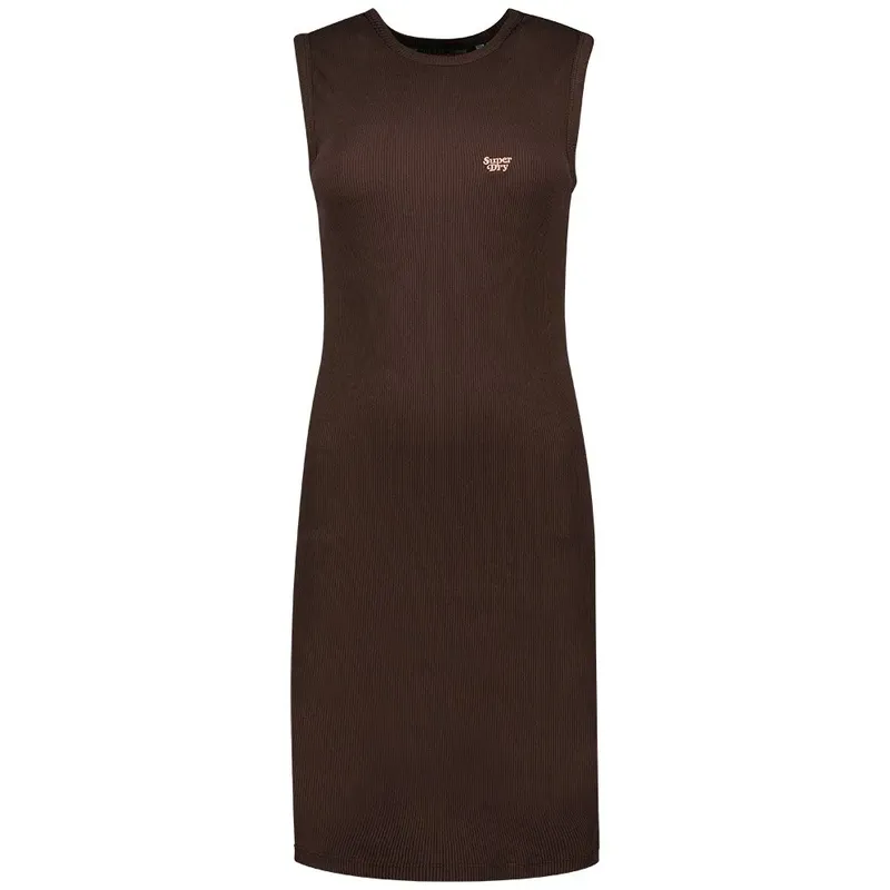 Vestito Corto Senza Maniche Rib Bodycon Dark Brown XL