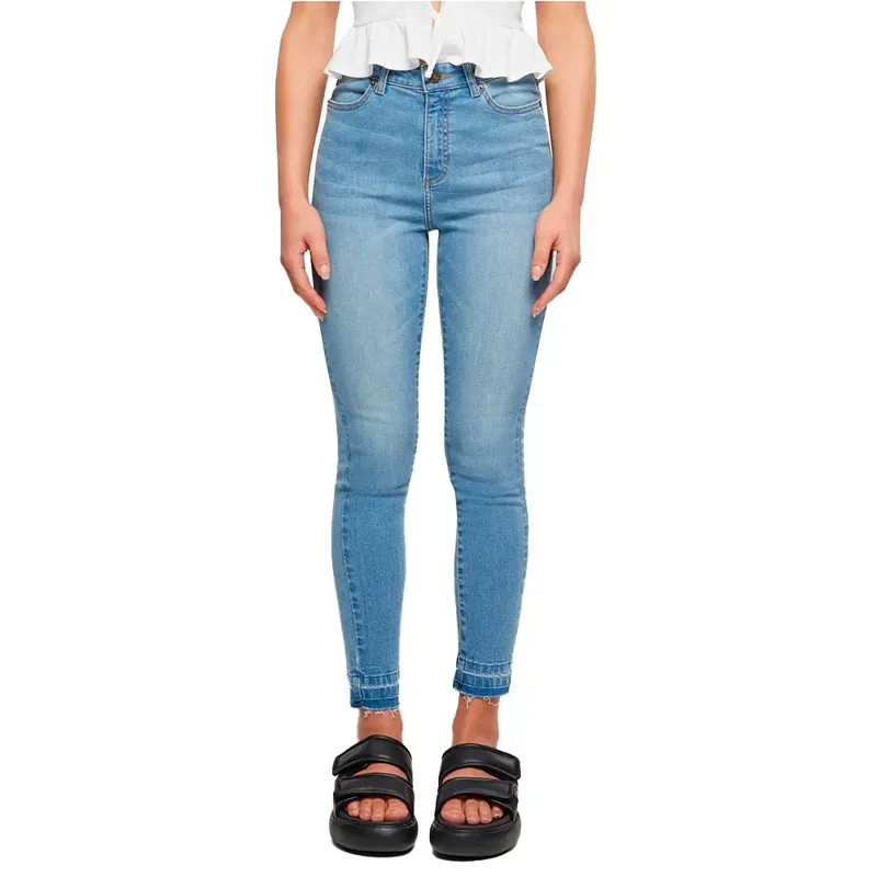Jeans Taille Haute Skinny Open Hem Clear Blue Bleached 27