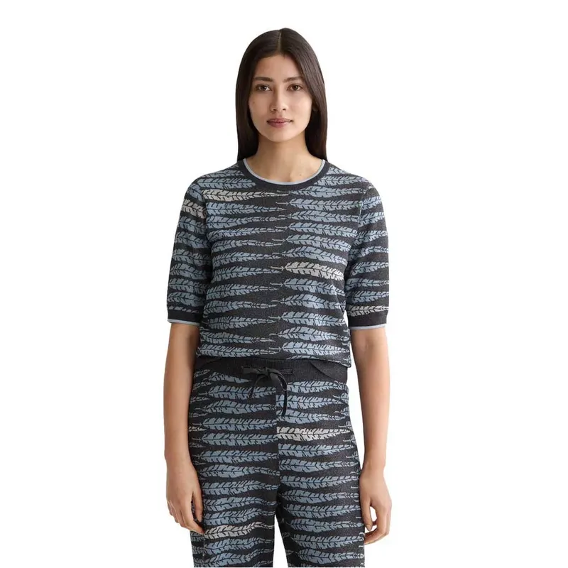 Maglietta A Maniche Corte Lurex Jacquard Knitted Charcoal Art XS