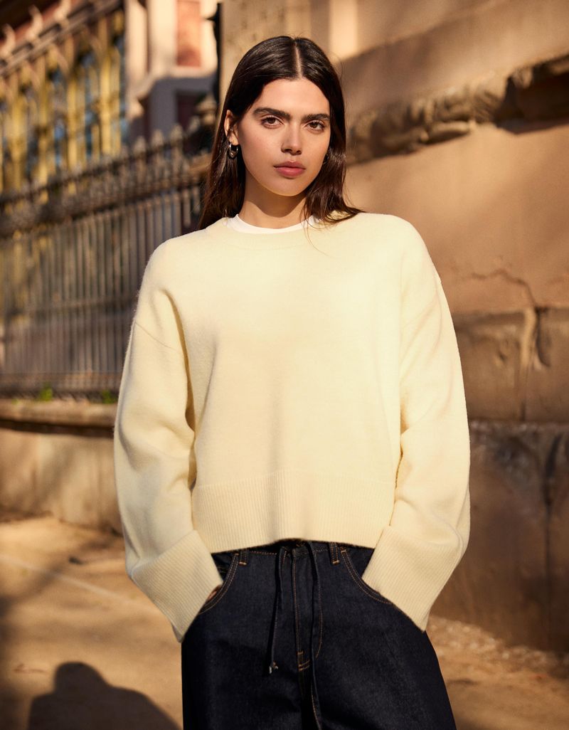 Pull Oversize Col Rond L Jaune