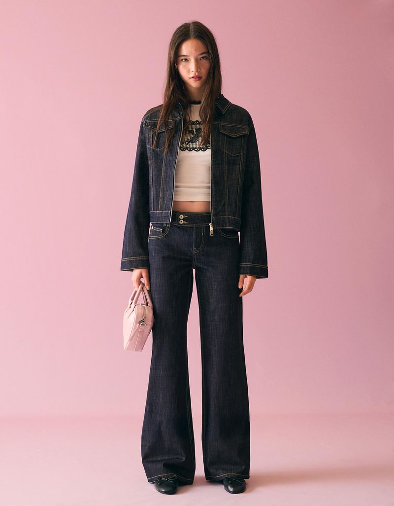 Jeans Baggy Taille Basse Brodé 42 Marine