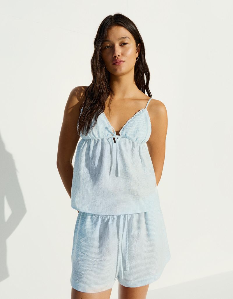 Short Rustique Taille Élastique M Bleu