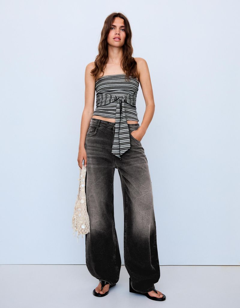 Jeans Barrel Taille Haute 32 Noir
