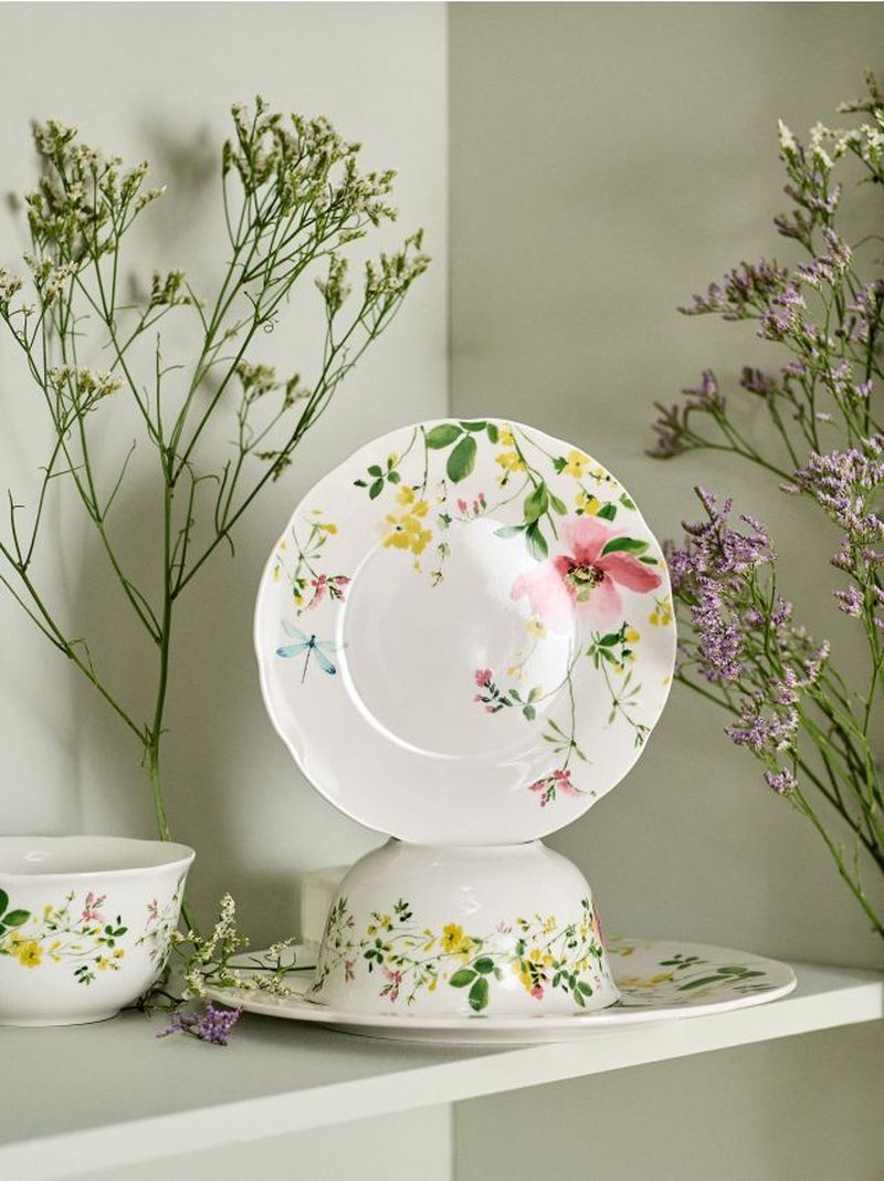Set di piatti in ceramica con motivo floreale 2 pezzi - multicolor