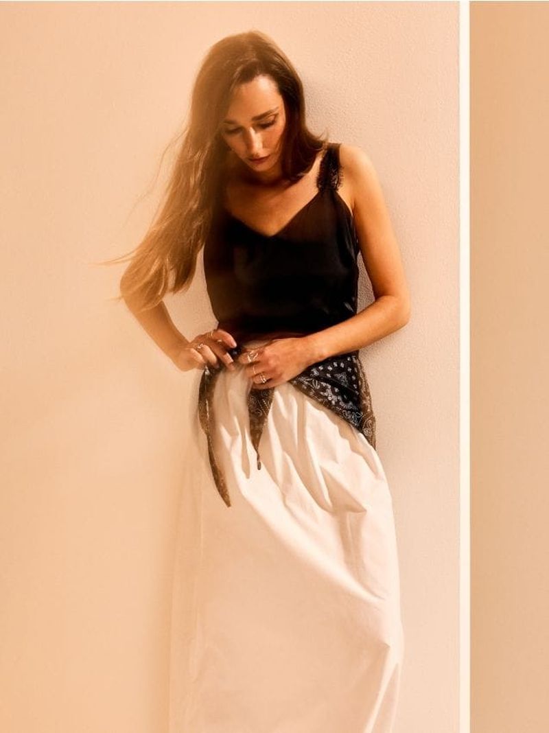 Gonna midi classica in cotone con foulard - multicolor