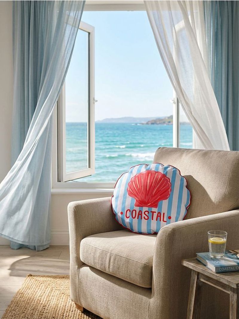 Cuscino decorativo rotondo con motivo di conchiglie - acqua