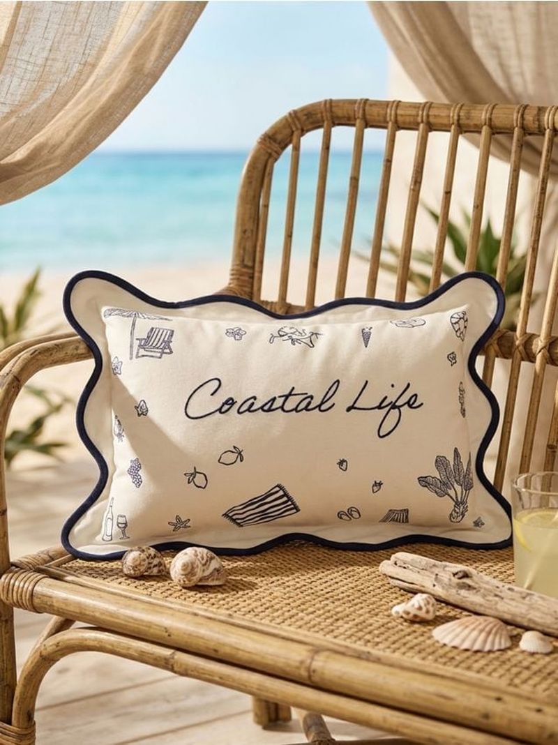 Cuscino decorativo con motivo marino - bianco