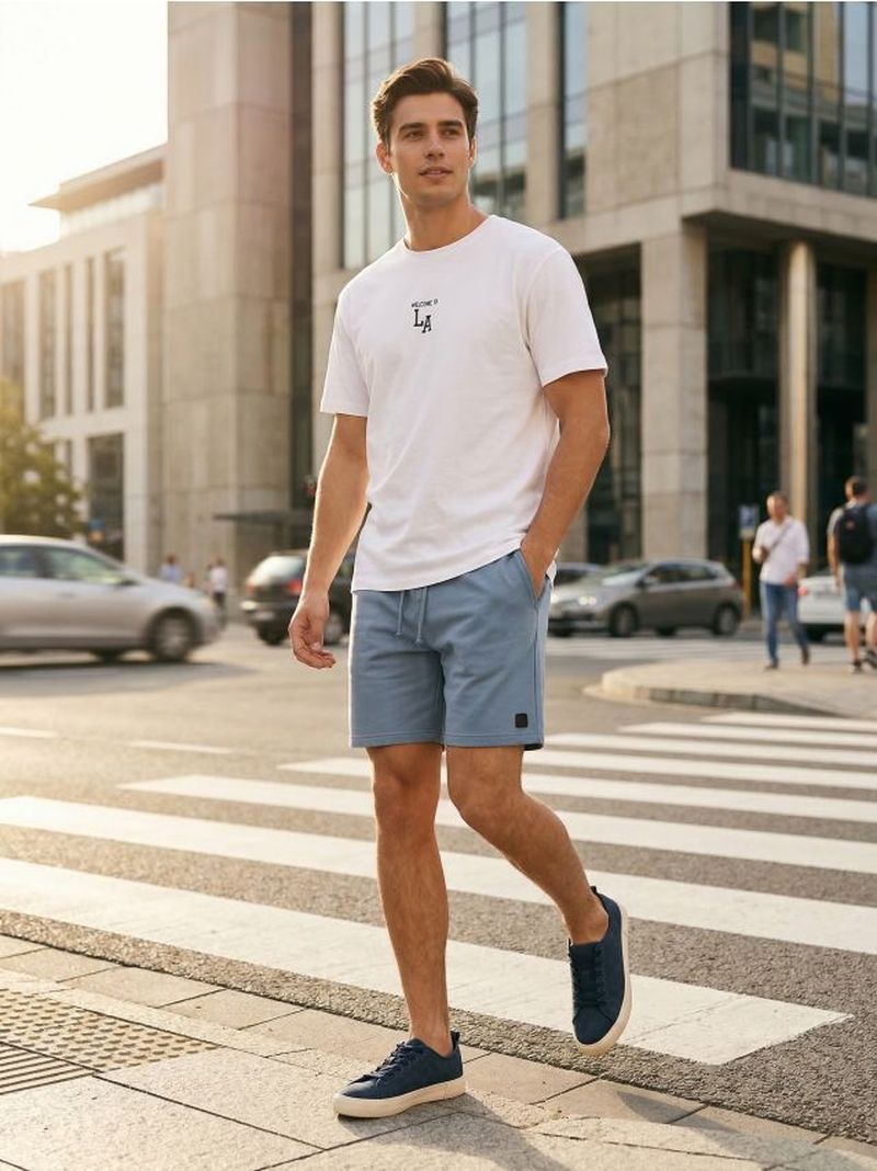 Pantaloncini sportivi con cordino - azzurro