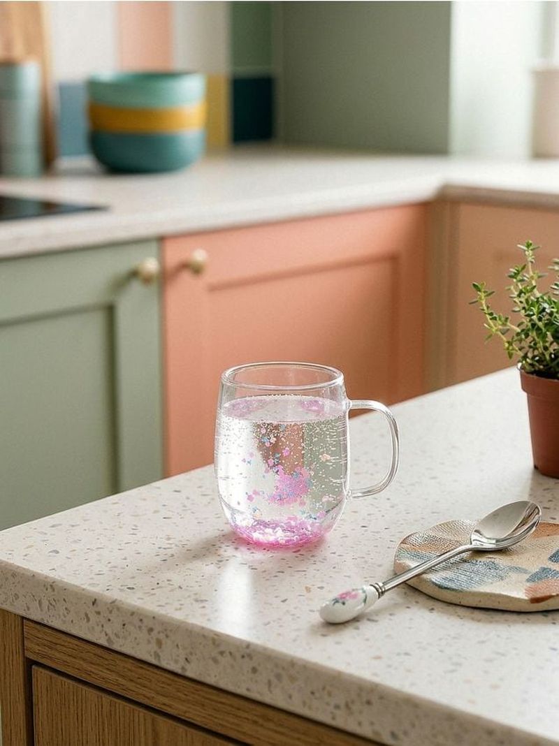 Tazza con fondo doppio e confetti decorativi - clear