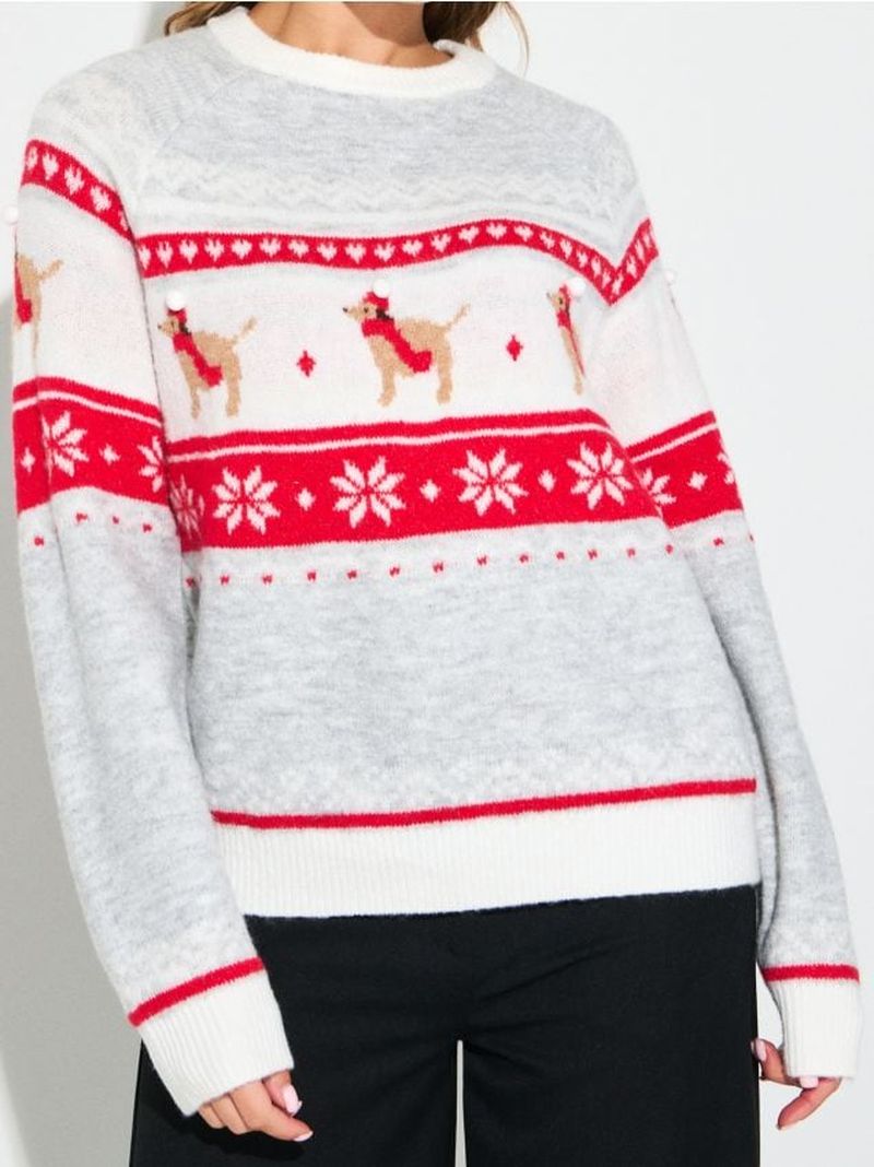 Maglione festivo con cagnolini e motivo invernale - multicolor