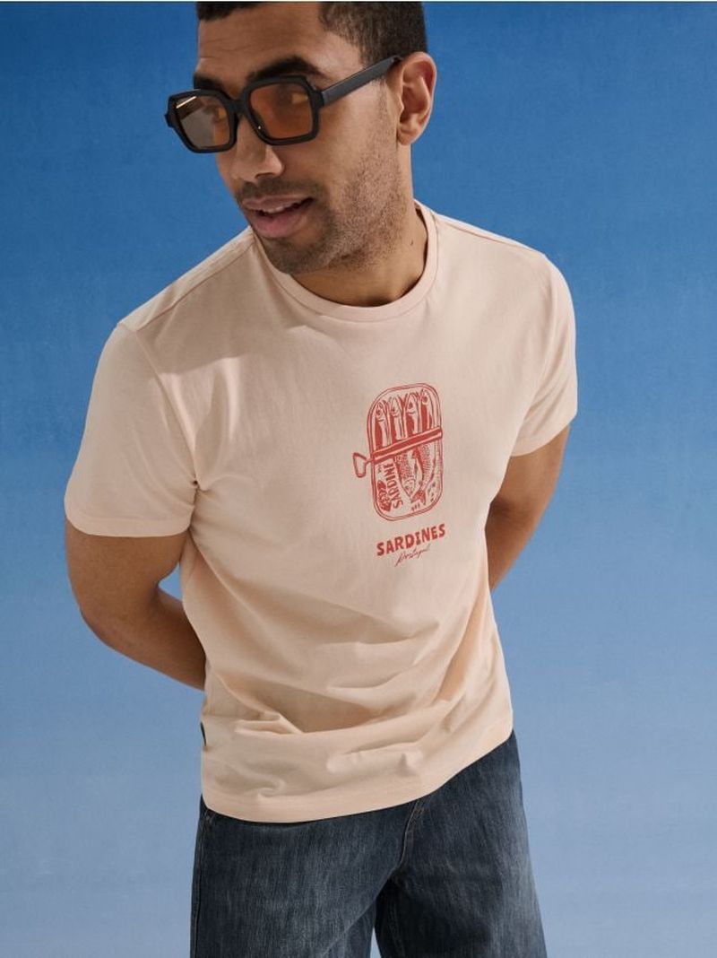 T-shirt in cotone a maniche corte con stampa - rosa pastello