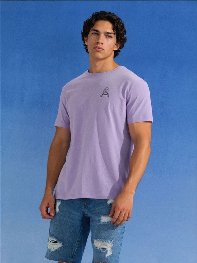 T-shirt in cotone a maniche corte con stampa - lavanda