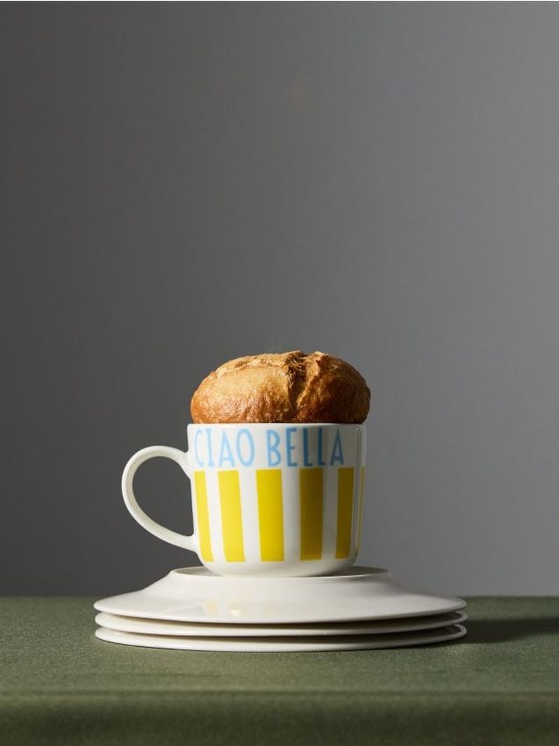 Tazza in ceramica a righe con scritta “Ciao bella” - multicolor