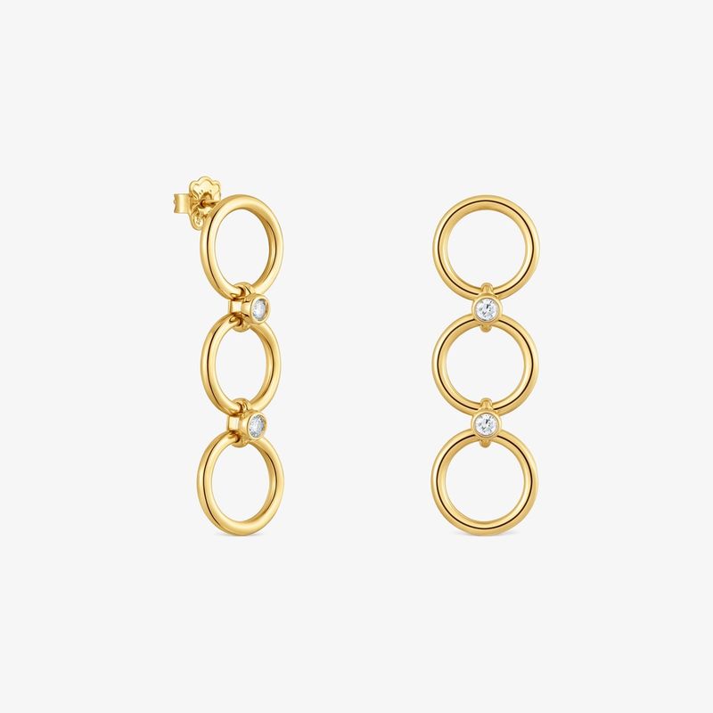 Pendientes Largos Con Baño De Oro 18 Kt Sobre Plata Y Diamantes Creados En Laboratorio Straight Lgd