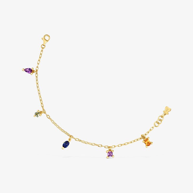 Pulsera Cadena Con Baño De Oro 18 Kt Sobre Plata Y Gemas Creadas En Laboratorio Color Lgg