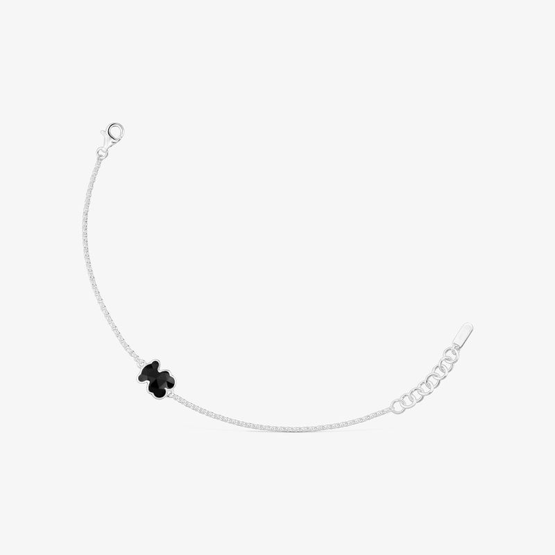 Pulsera Cadena De Plata Y Motivo Oso En Ónix Icon Color