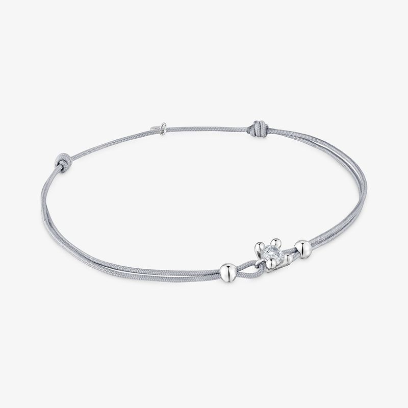 Pulsera De Platino Con Diamante Creado En Laboratorio Y Nylon Gris Shine Lgd